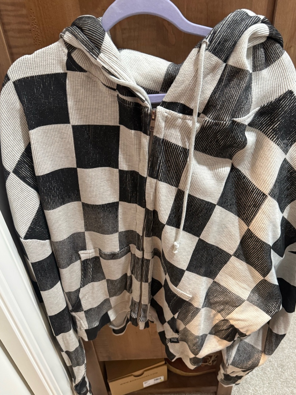 VAGUE Studios checkered thermal zip-up hoodie XL